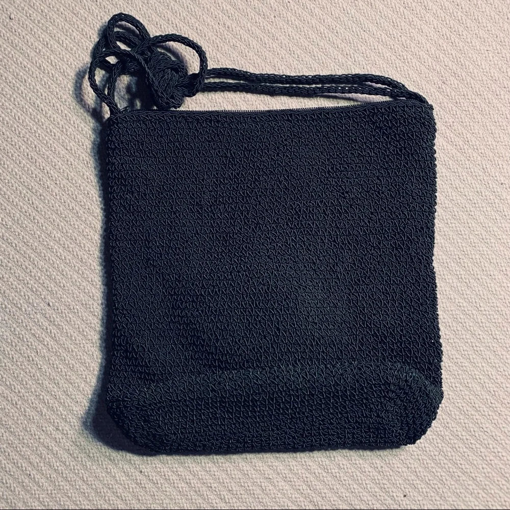 NWOT: Purse - Black, Crocheted, Crossbody, Attached Change Purse, Weatherproofed
